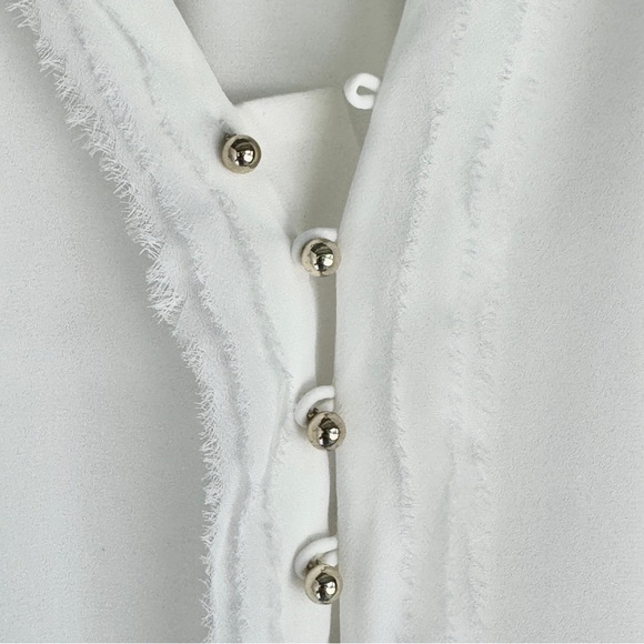 White House Black Market Cream Long Sleeve Blouse with Mandarin Collar - Picture 4 of 8